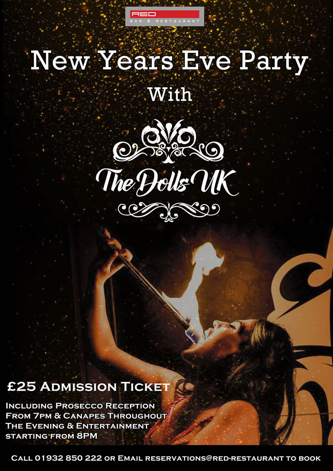 New Years Eve Party at Red Bar & Restaurant Weybridge Surrey with The Dolls UK