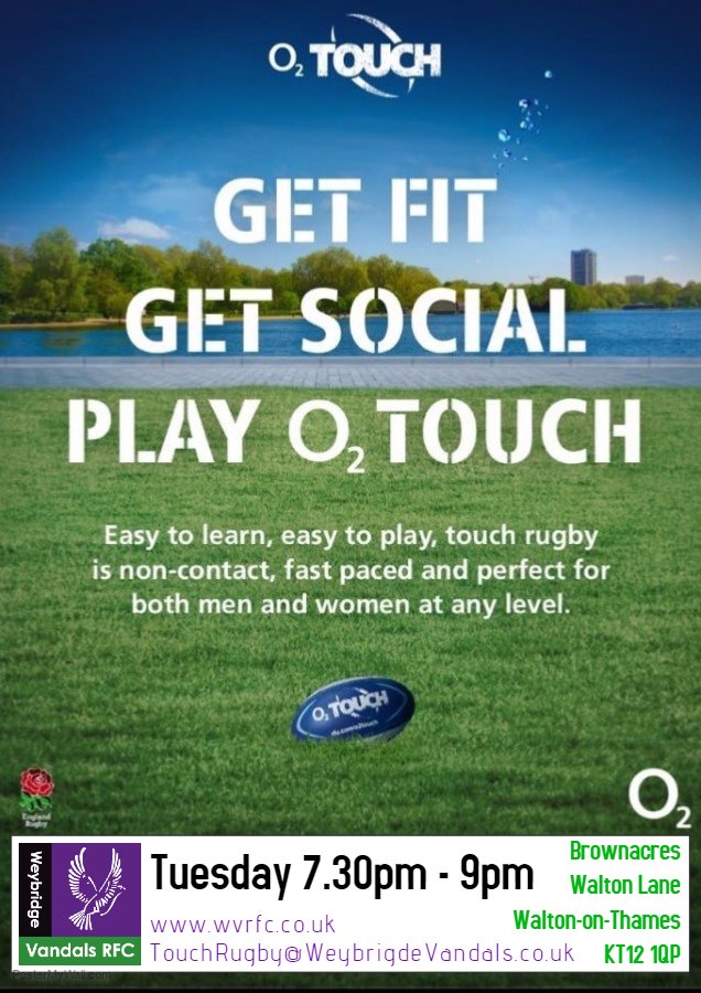 O2 Touch Rugby in Weybridge Surrey- Open to All Abilities, Men & Women 16 Years +