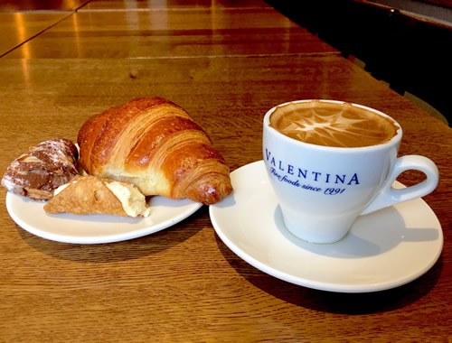 Open for Breakfast. Coffee and pastries served throughout the day at Valentina Restaurant Cafe & Deli in Weybridge Elmbridge Surrey
