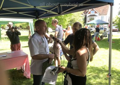 Brooklands Radio presenter Ivana O'Brien interviewing Chris Bachmann of Bachmanns Pattisseries and Jonathan Woodgate of Simply Cakes for Weybridge Bake-Off Programme