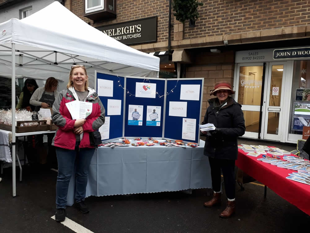 Weybridge Dementia Action Alliance stall at 2018 Christmas Market in Baker Street