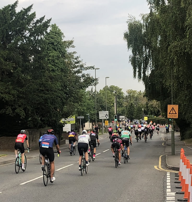 Cyclists on Monument Hill - Ride London Surrey 2019 in Weybridge Surrey