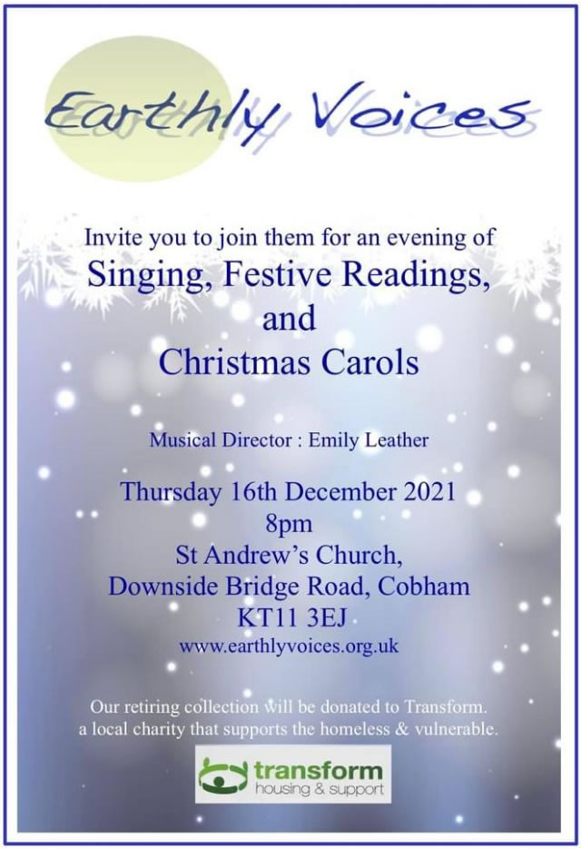 Earthly Voices Christmas Concert in Cobham Elmbridge Surrey - Carols, Singing and Readings