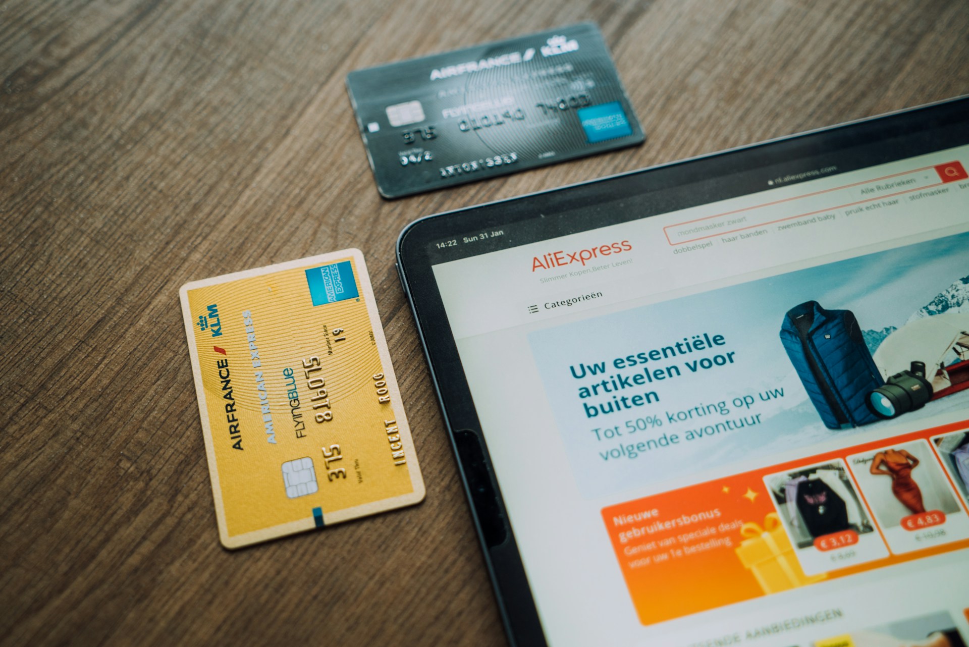 tablet screen - ipad Tablet And Bank Cards On Table