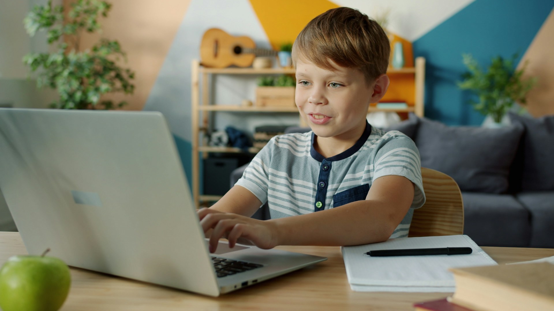 Student Boy Doing School Test at Home