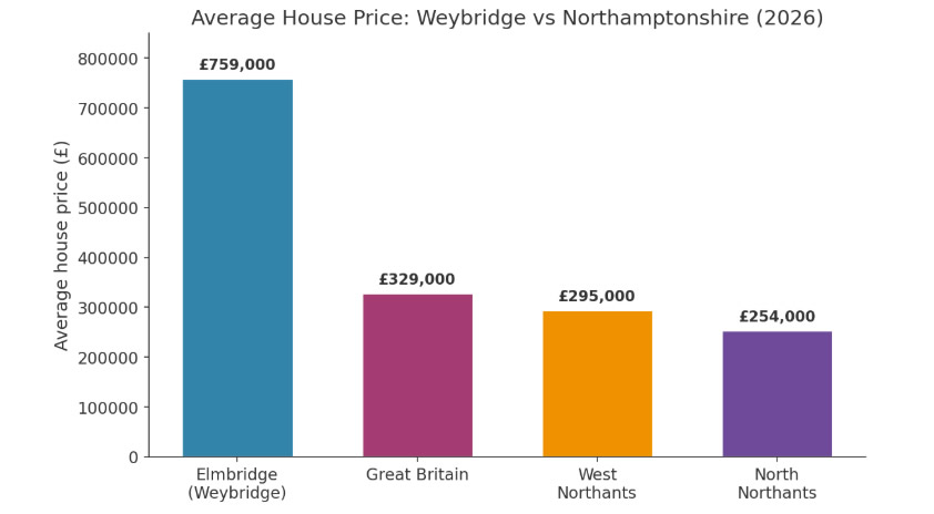 Weybridge v Northamptonshire House Prices
