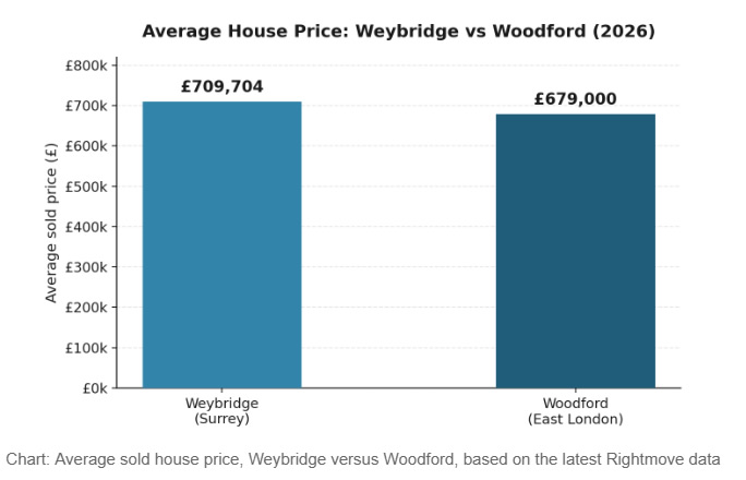 Weybridge v Woodford Average House Prices